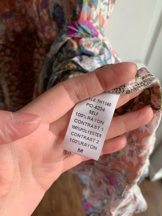 Gigio Floral boho Tiered Maxi Dress in Peach and Olive - Picture 6 of 6